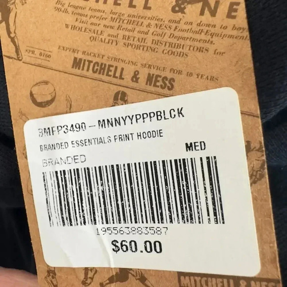 NEW Mitchell & Ness Essentials Sports Print Hoodie Swetashirt Pullover Black M - Picture 8 of 8